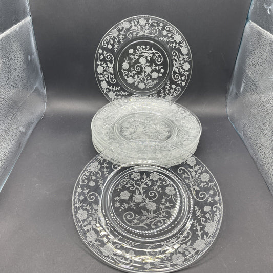Vintage Fostoria Etched Buttercup Pattern c1942 Set of 8 Salad Plates 7 1/2" w