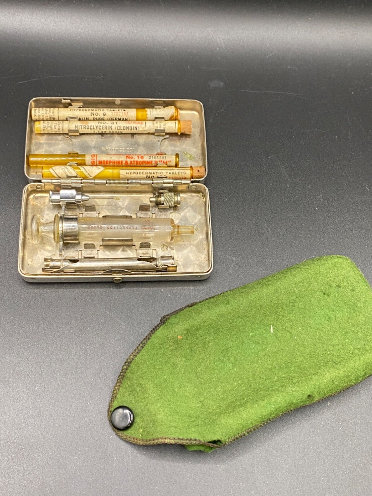 RARE 1901 ANTIQUE MEDICAL SURGICAL SYRINGE METAL HYPODERMIC German Silver Case