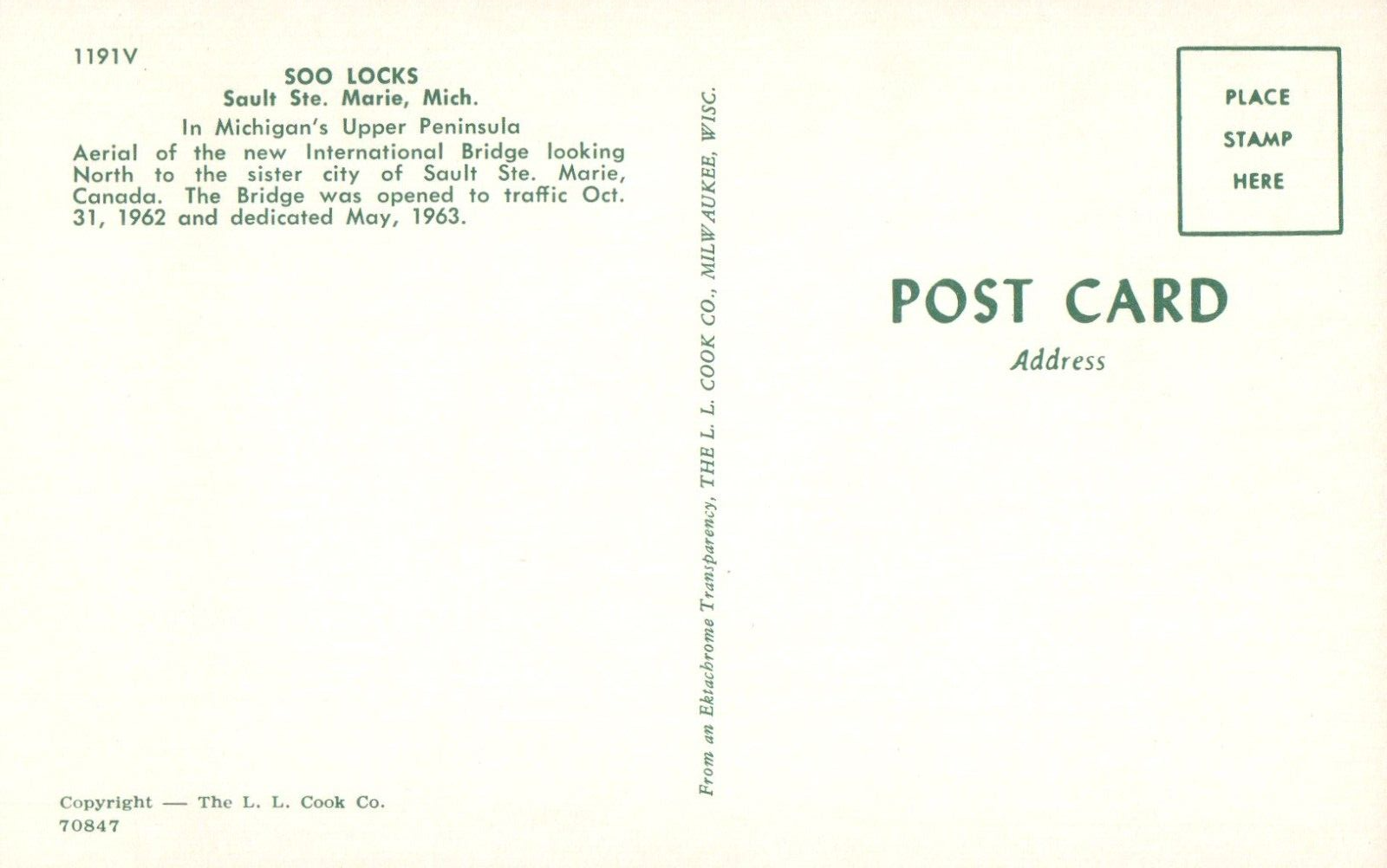 Soo Locks Aerial of New Bridge Sault Ste. Marie MI Michigan Mich  Postcard