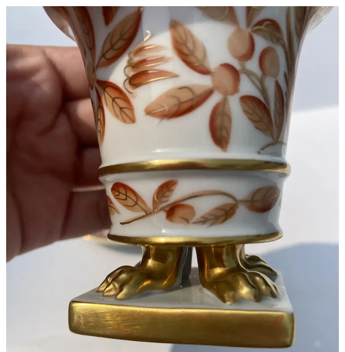 Vintage Herend Hungary Porcelain Small Footed Cache Vase Matching Ashtray Bird