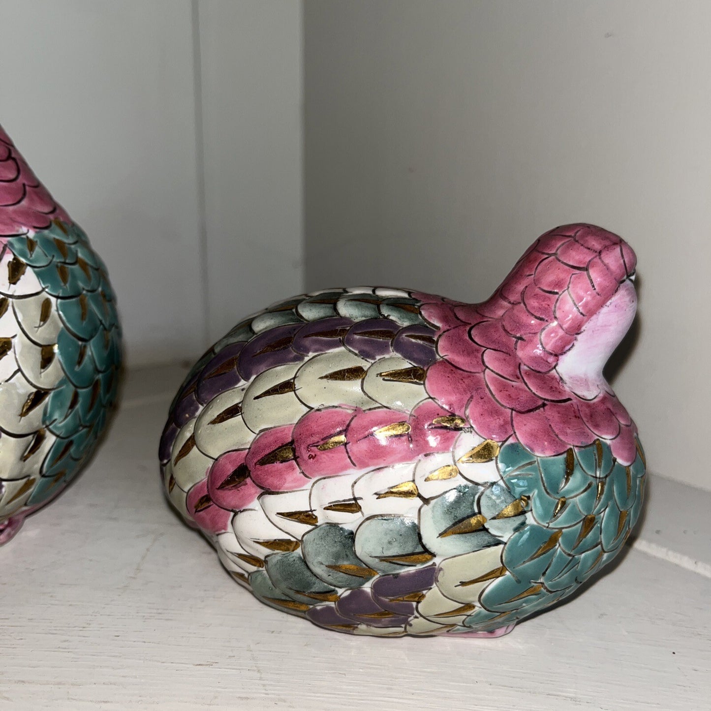 Beautiful Hand Painted Chinese Quail Birds Figurine 