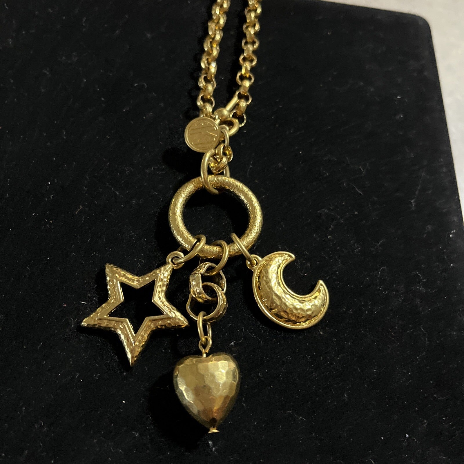 Vintage Anne Klein Gold Tone Chunky Geometric Link 34" Long Necklace Signed