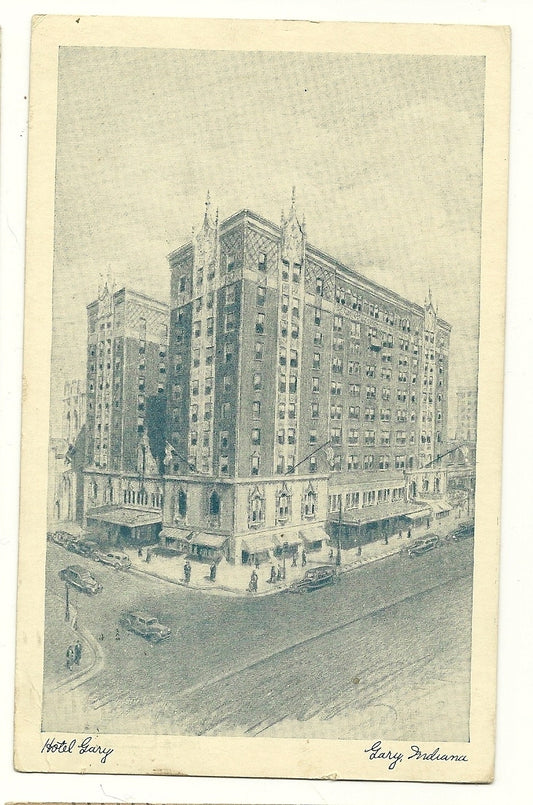 Hotel Gary Indiana IN Post Card Black and White Post Card