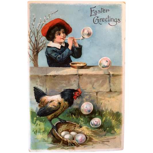 Superb EAS Series 5936 Easter Greeting of Boy Blowing Bubbles for Hen