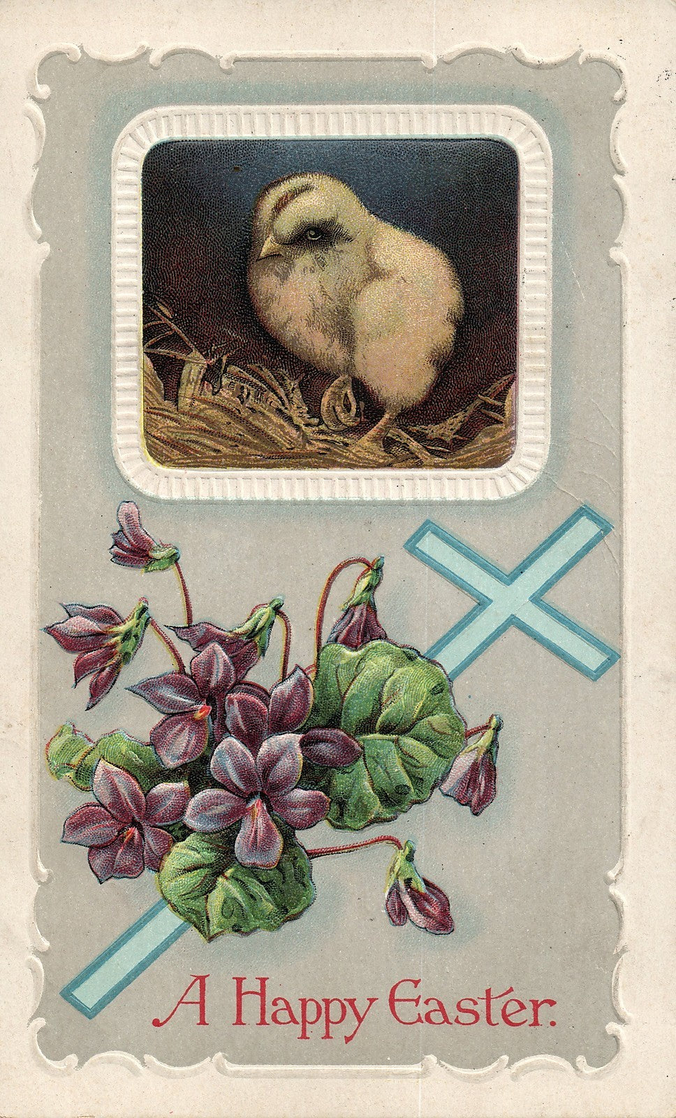 Easter Chick Cross Violets Postcard Series 7536