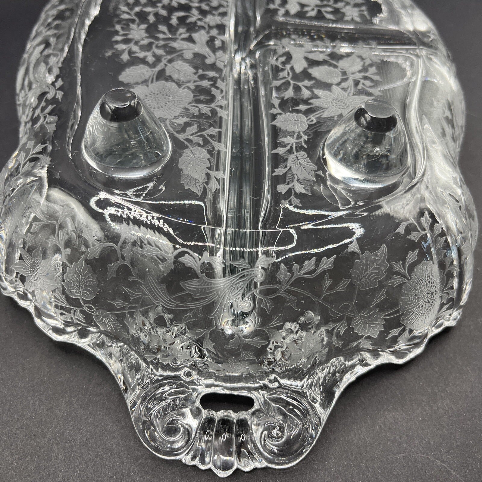 Cambridge Glass Clear 4 Toed 3 Part Relish Dish WILDFLOWER Etched