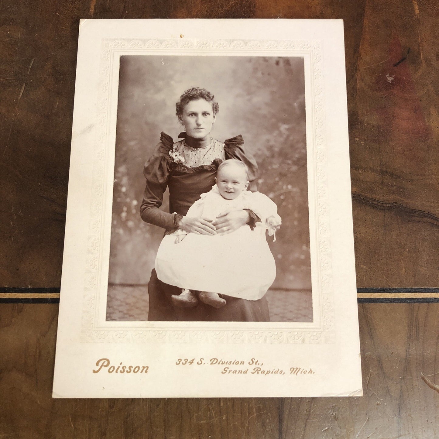 Victorian Real Photo CDV Woman Holds Child on Lap Poisson Grand Rapids MI MICH