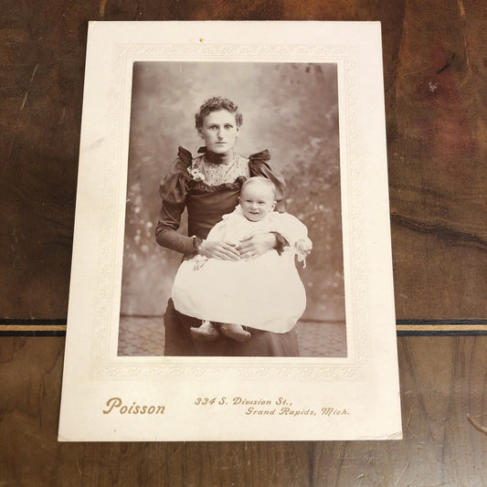 Victorian Real Photo CDV Woman Holds Child on Lap Poisson Grand Rapids MI MICH