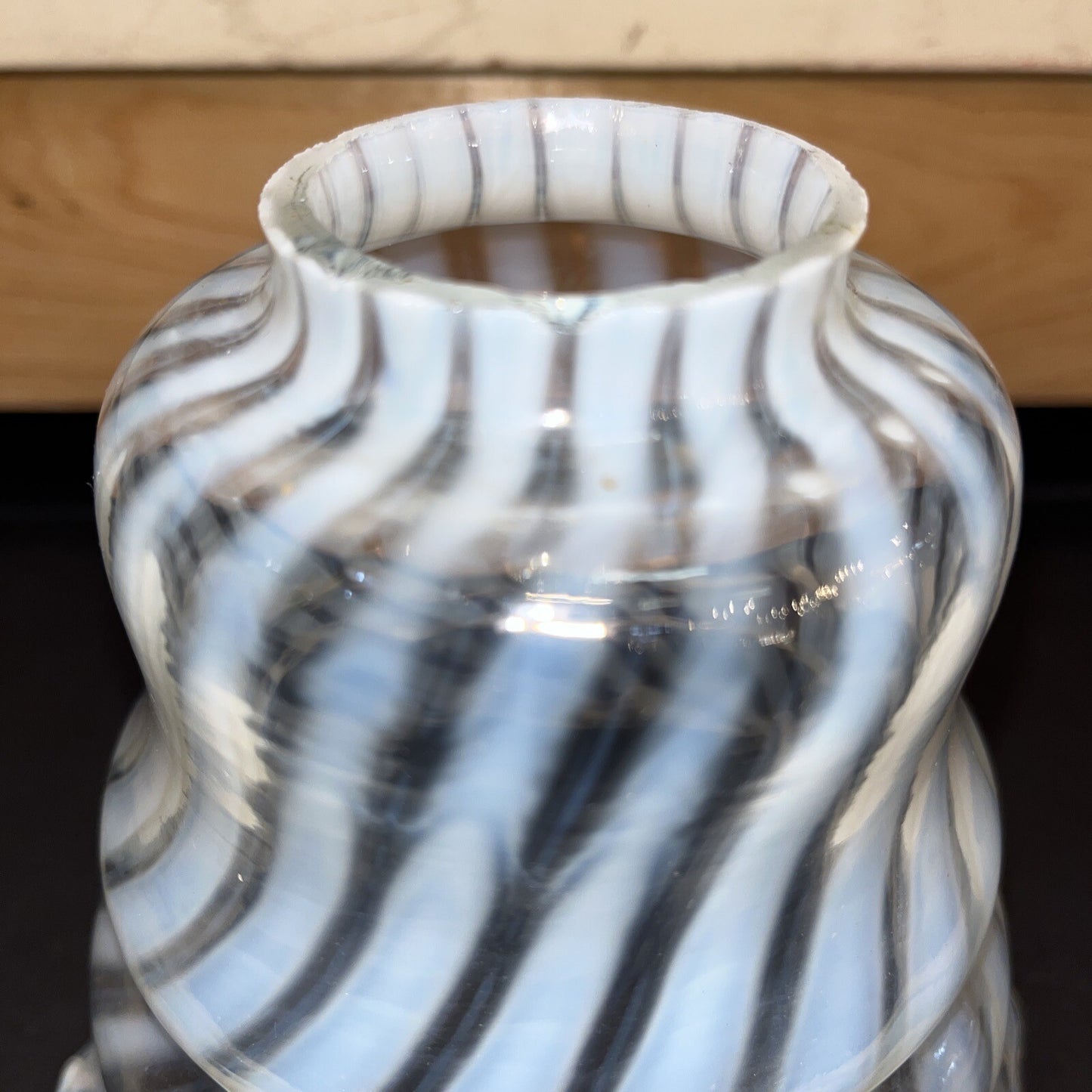 Fenton Handblown Opalescent Swirl Glass Ruffled Edge Lamp Shade White 6"