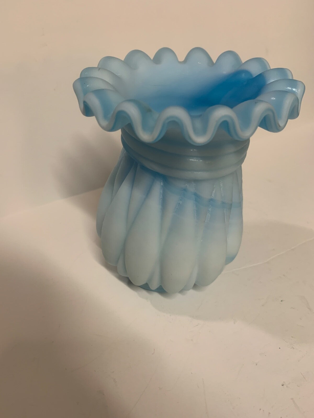 Riffle Trim Blue & White Drizzle Beautiful Fenton Vase