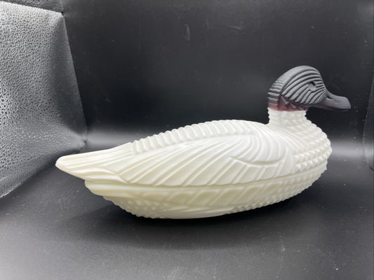 #20 Antique Milk Glass Att. Duck w/Amethyst Head