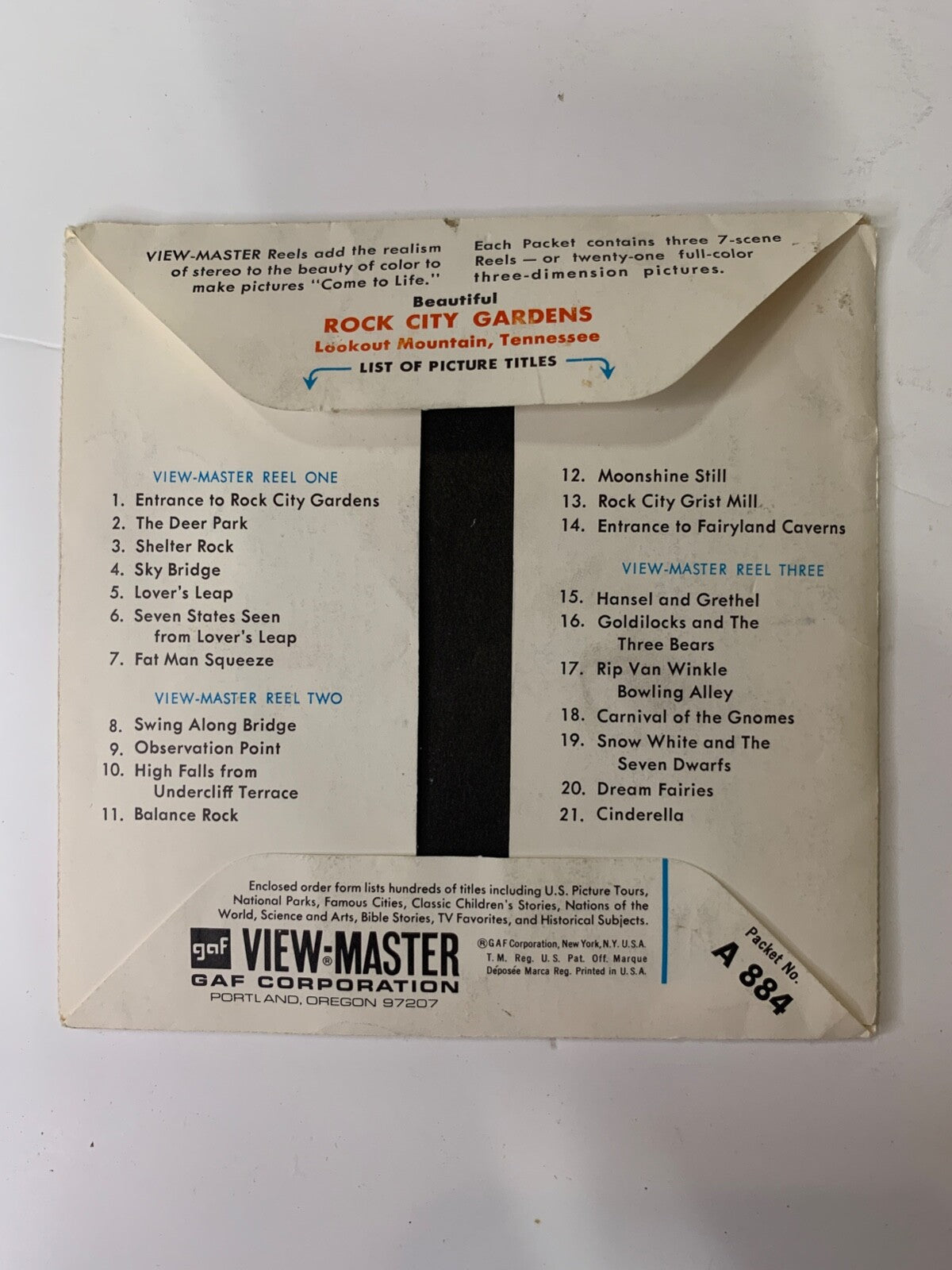 View Master Rock City Gardens #1 Lookout Mountain TN 3 Reels Packet A884