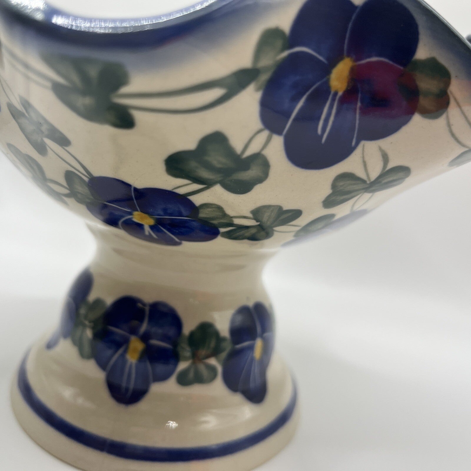 Polish Pottery Bowl With Pedestal Unikat Hand Painted Fluted Fruit Candy Dish