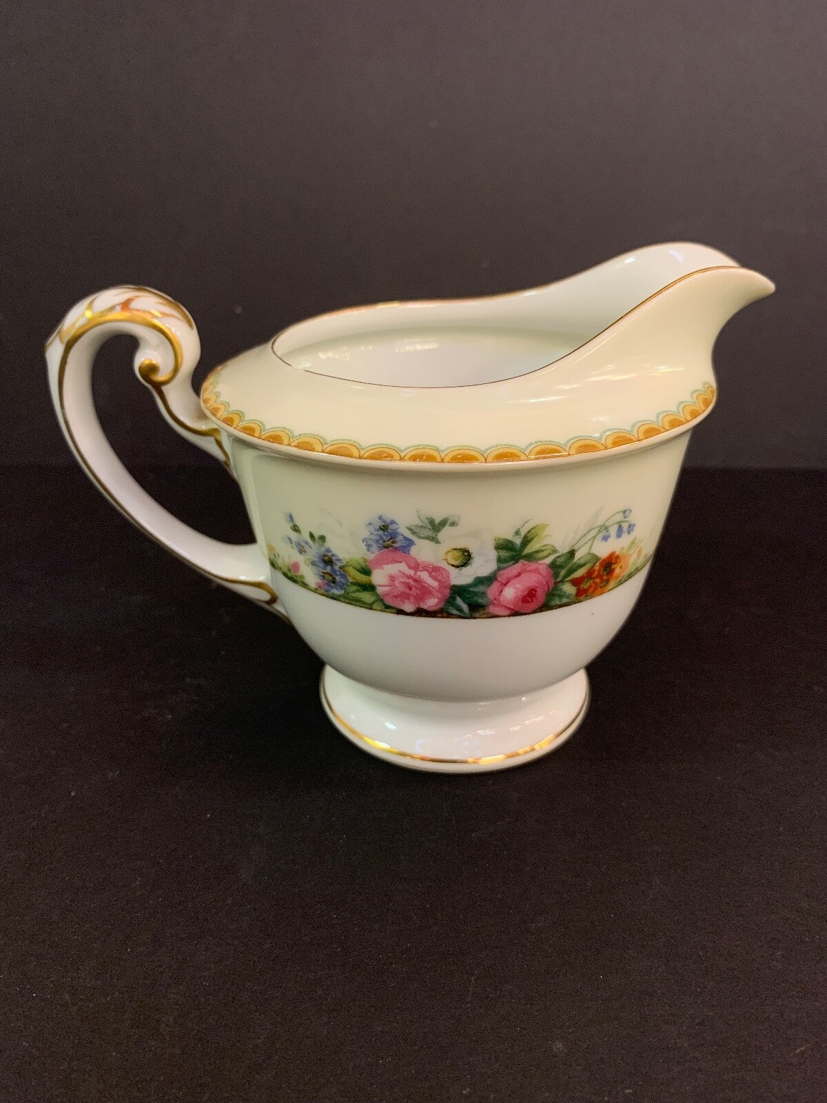 Vivienne Made in Japan Vintage Floral and Gold Pattern Cream & Sugar