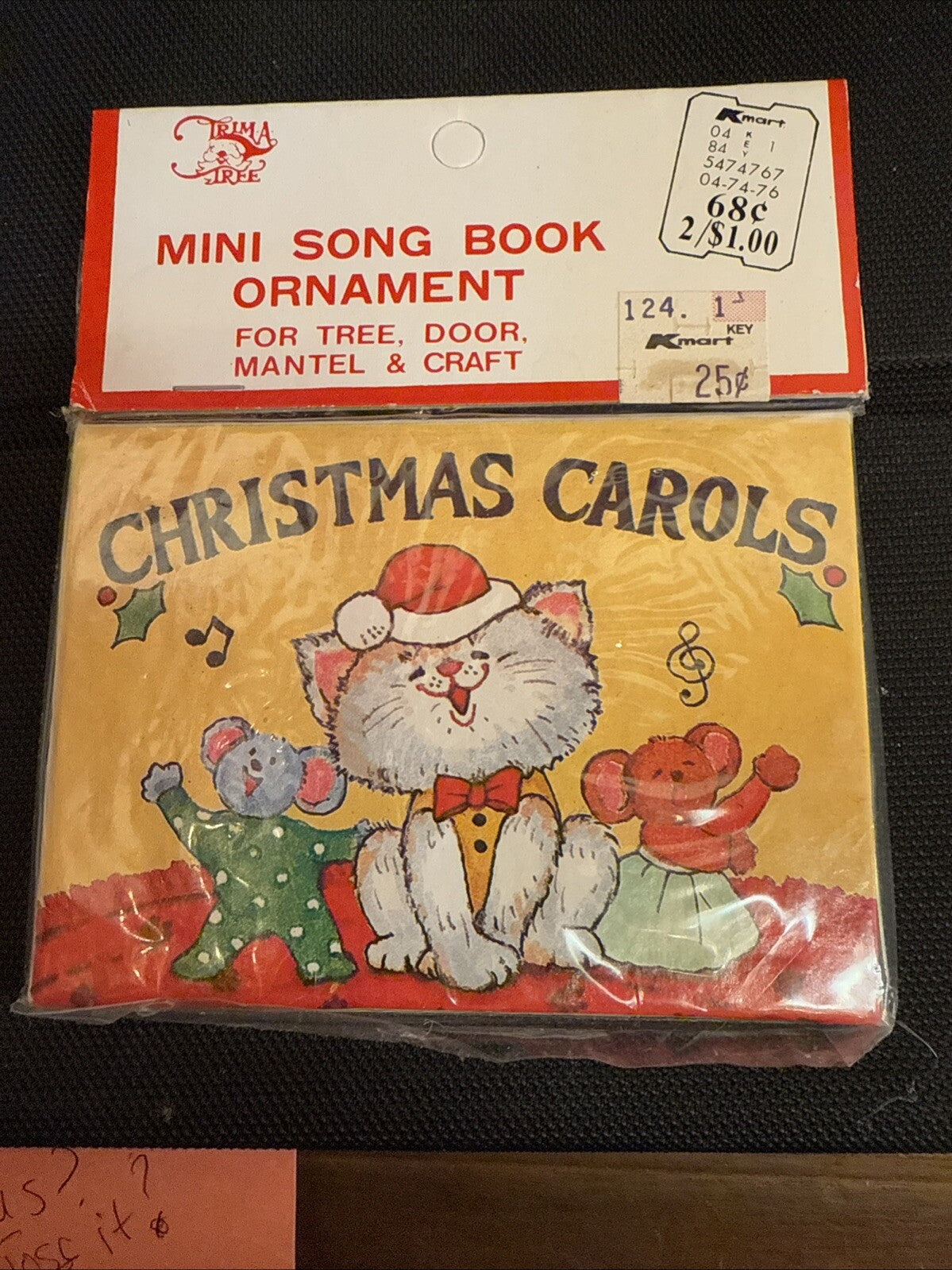 Vintage SSCO Christmas Carols Cat Mini Book Ornament 6 Songs 20 Pages Taiwan