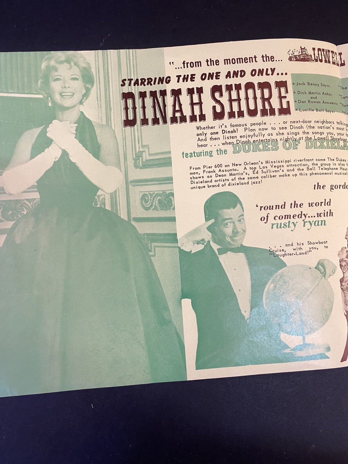 1968 Dinah Shore Lowell Showboat Mi Michigan brochure
