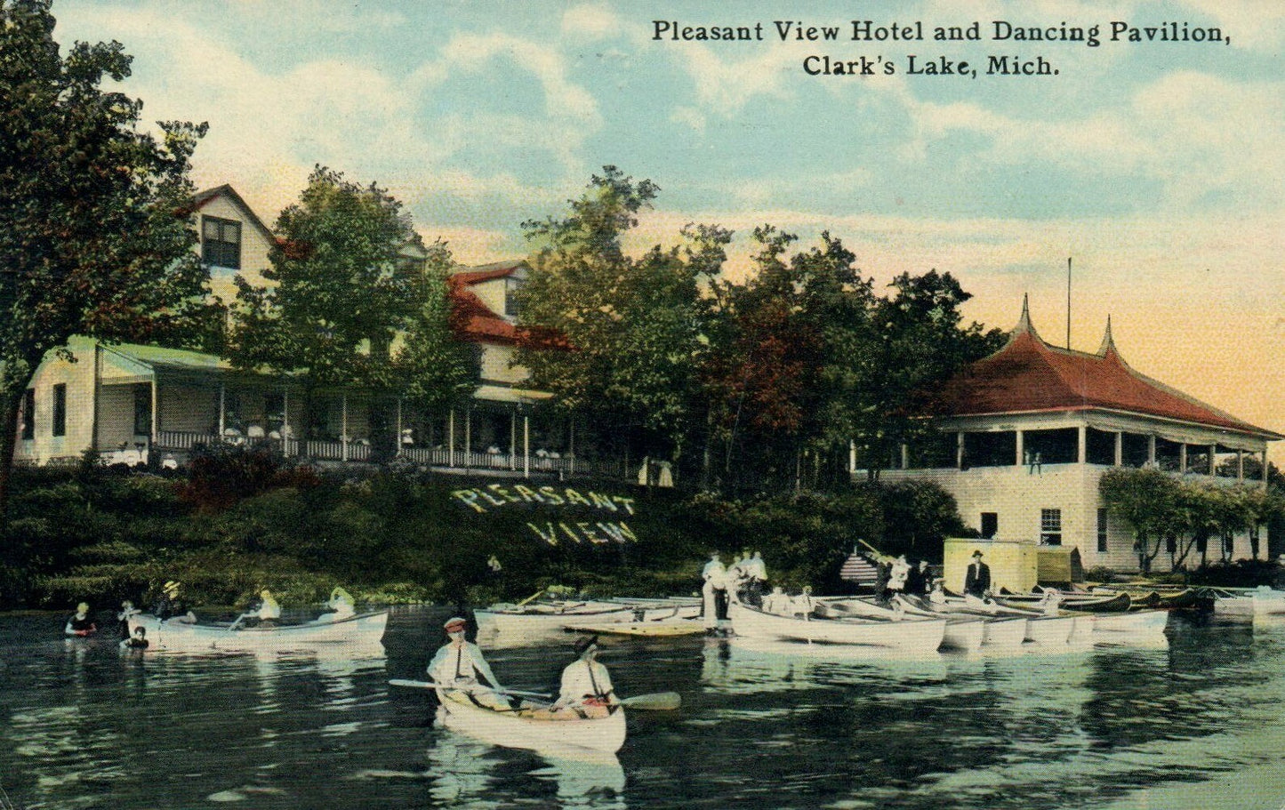 Pleasant View Hotel and Dancing Pavilion Clarks Lake  Michigan MI Postcard 