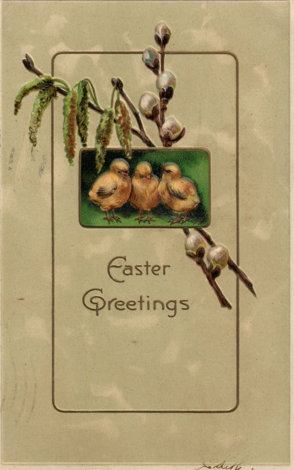 Chicks Cotton Buds and Seed Pods Easter Greetings Postcard