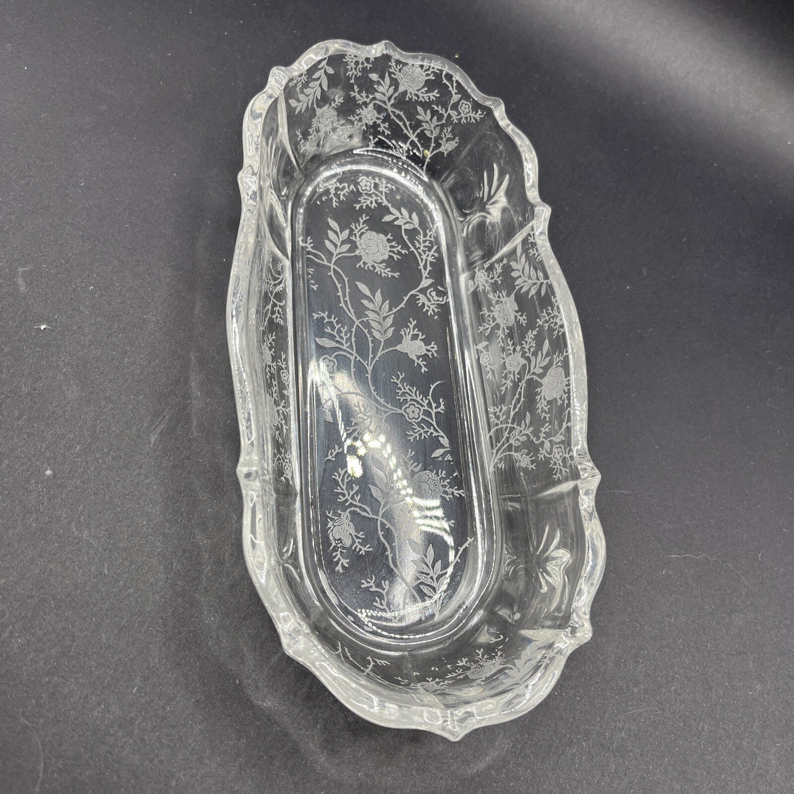 Fostoria Clear Chintz Etched Baroque 8" Pickle Dish