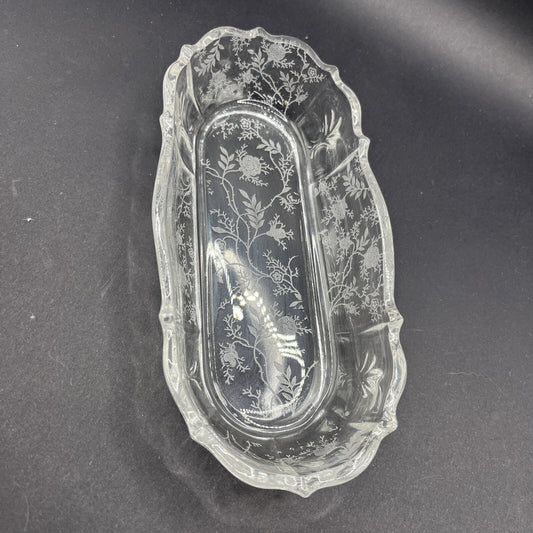 Fostoria Clear Chintz Etched Baroque 8" Pickle Dish