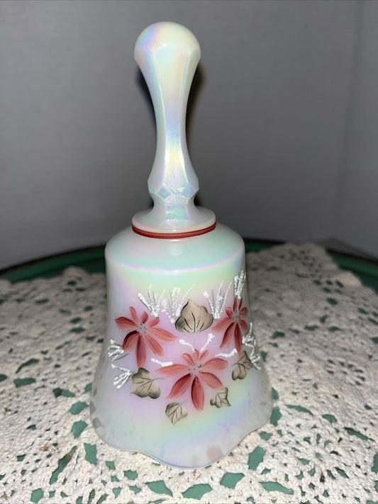Vintage Fenton Hand Painted Iridescent Opaline Bell Signed