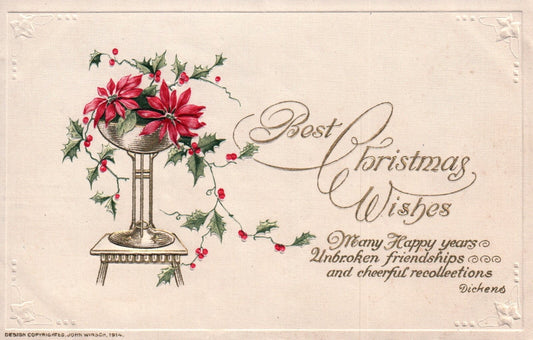 John Winsch Best Christmas Wishes Vintage Poinsettia Postcard