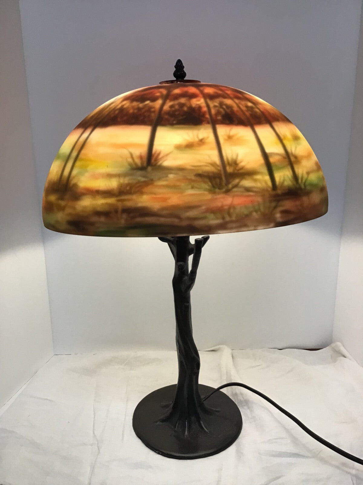 Vintage Scenic Reverse Painted table Lamp light Lighting Tree Base