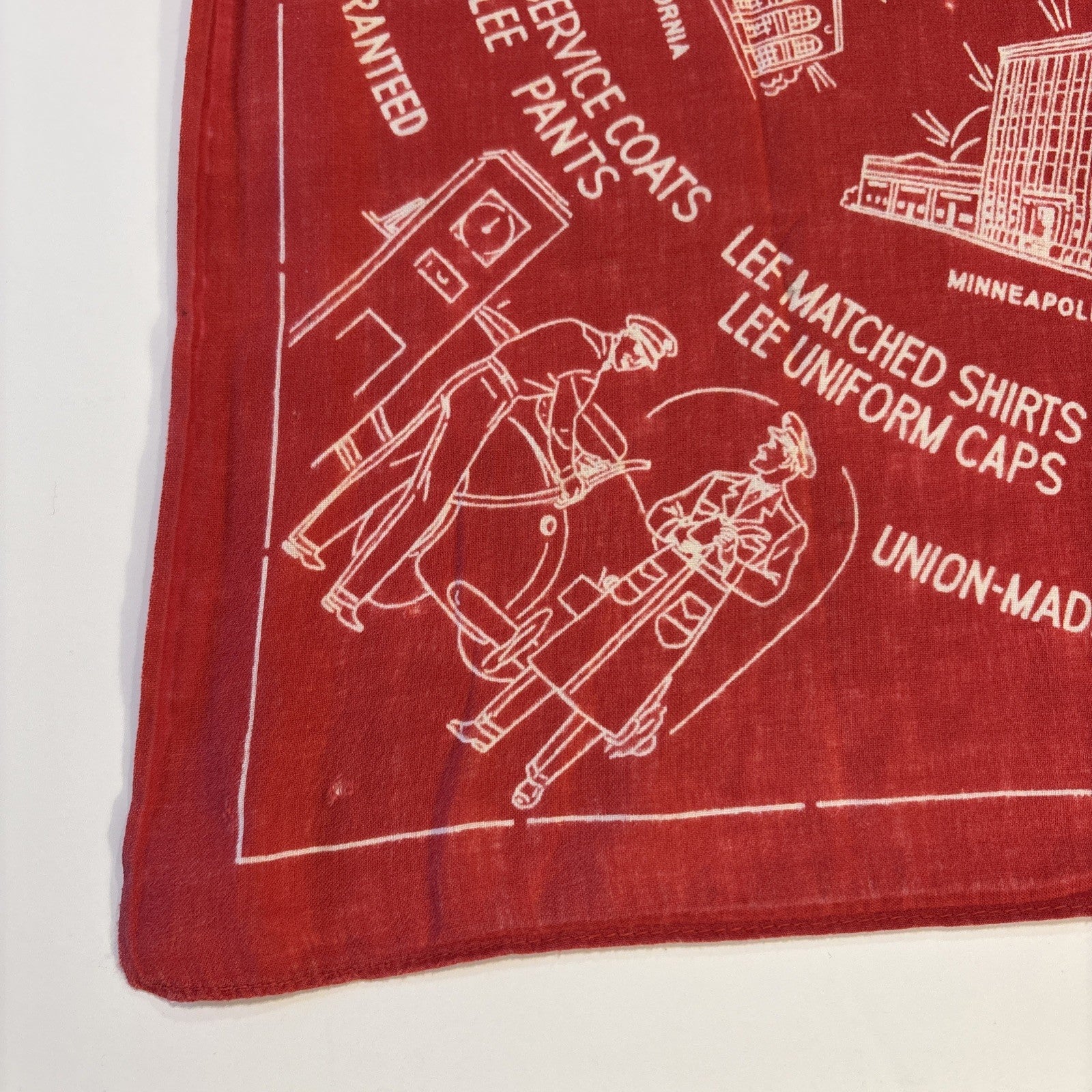Lee Union Made Red Bandana 1950s Advertising Handkerchief 21-1/4" x 20-1/4"