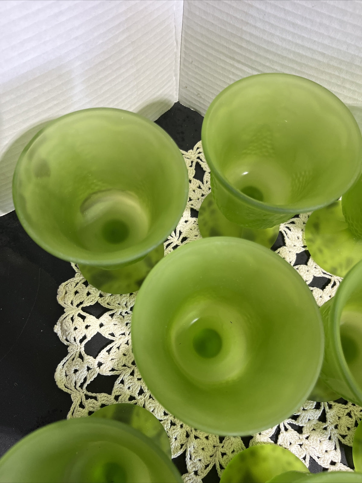 Glass Green Goblets- 8pc Colony Frosted Grape Design - Indiana Glass Company