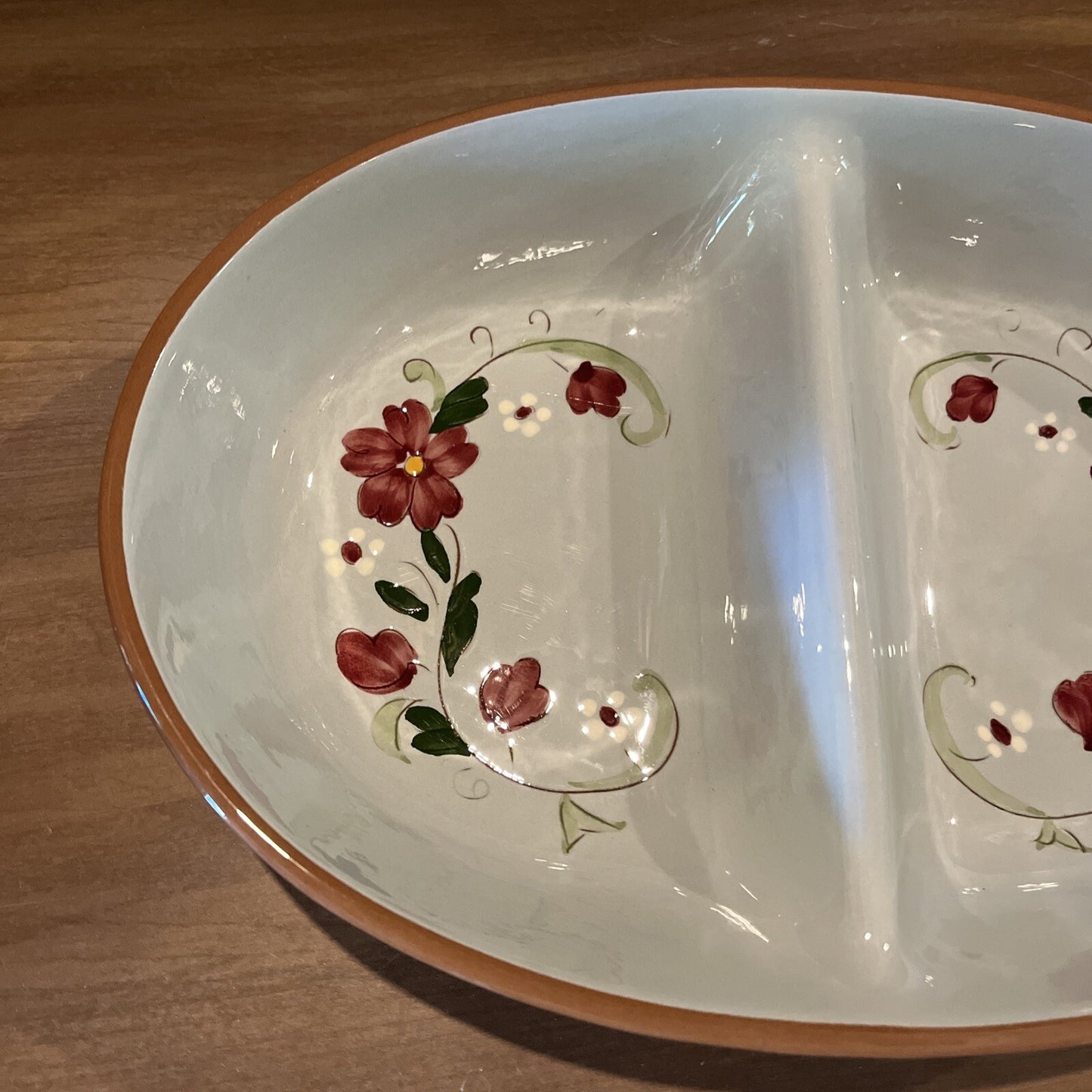 Stangl Pottery GARLAND 10 5/8" Divided Serving Bowl Red White Green Floral EXC.