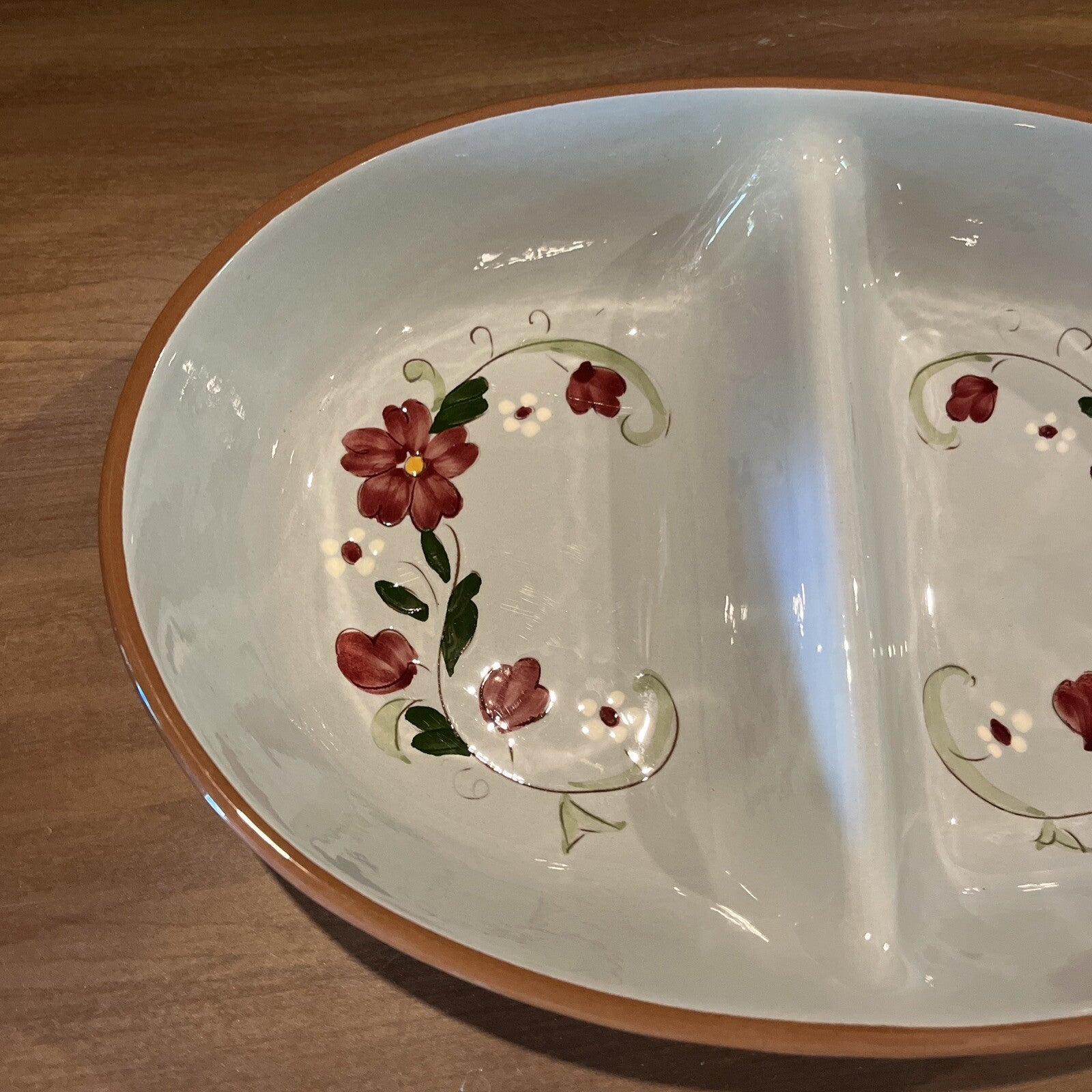 Stangl Pottery GARLAND 10 5/8" Divided Serving Bowl Red White Green Floral EXC.