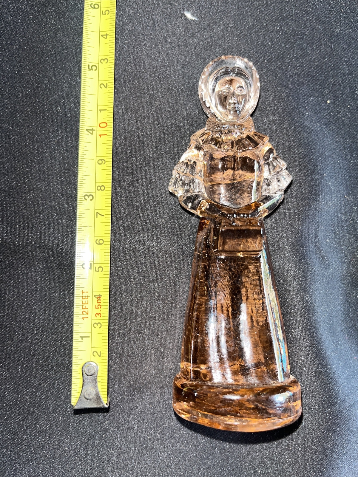 VINTAGE 1970’s Degenhart Glass Amber Carnival Colonial Women Girl Figurine