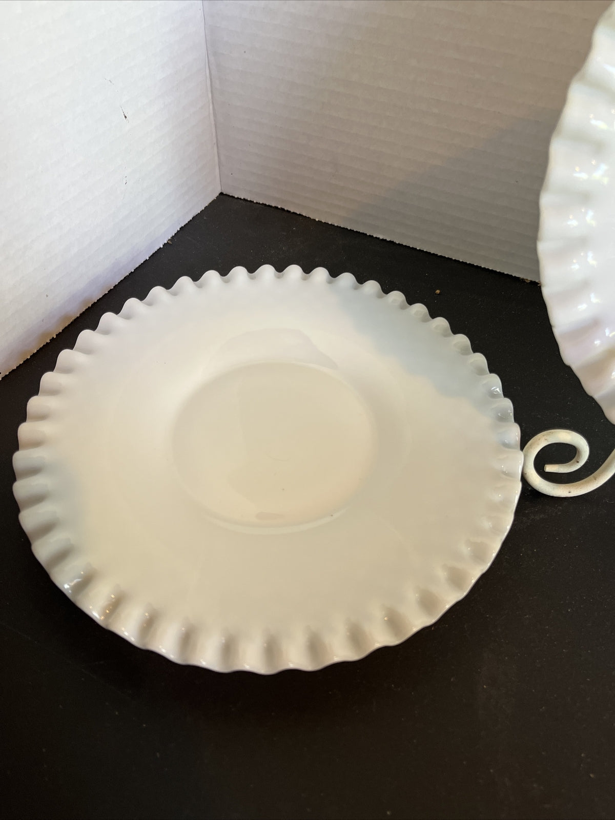 vintage Fenton Silver Crest Ruffled Edge Low Foot 8.25” Serving Plate (2)