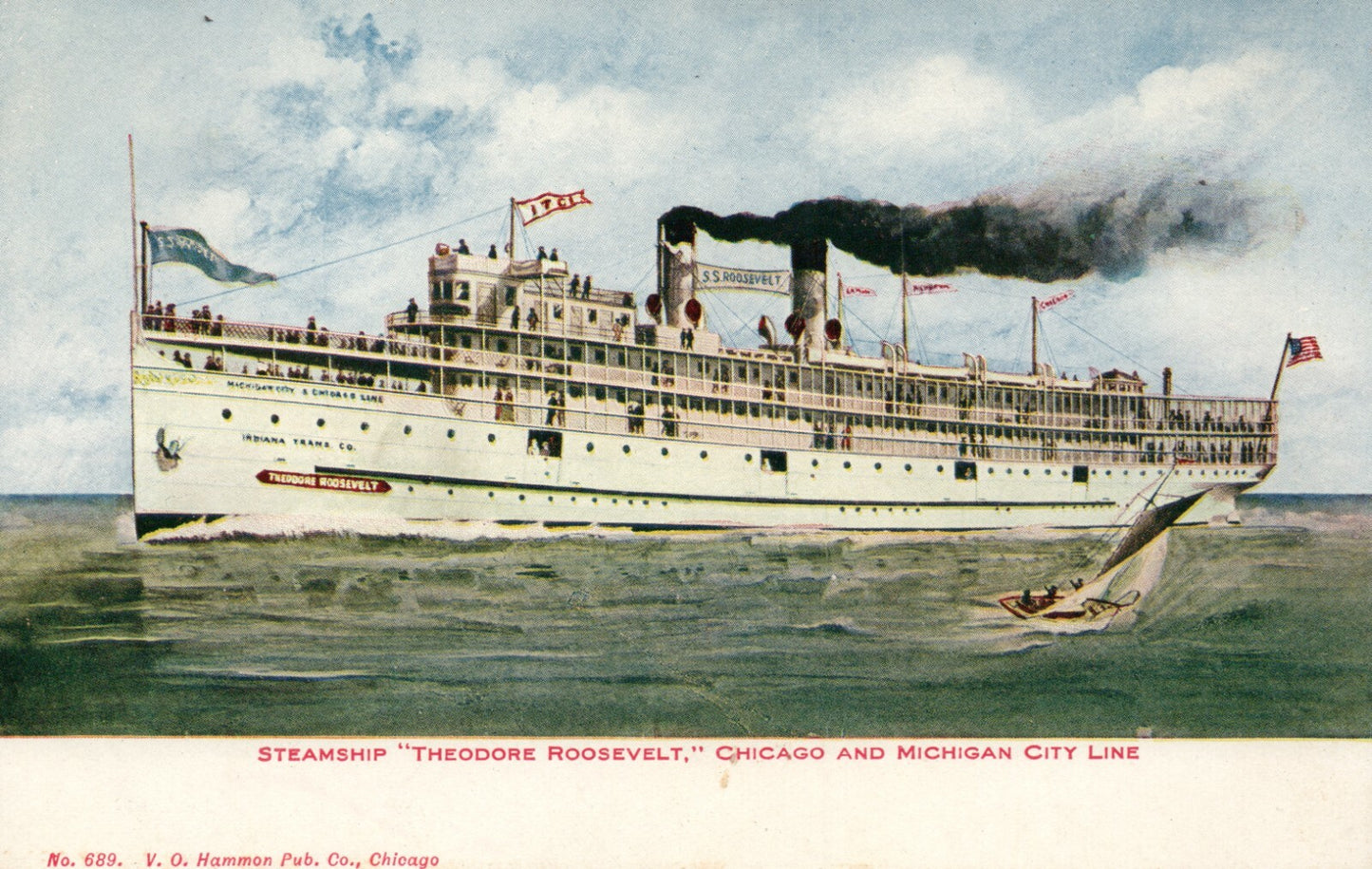 Steamship Theodore Roosevelt Chicago Michigan City Line 689 Ship Postcard
