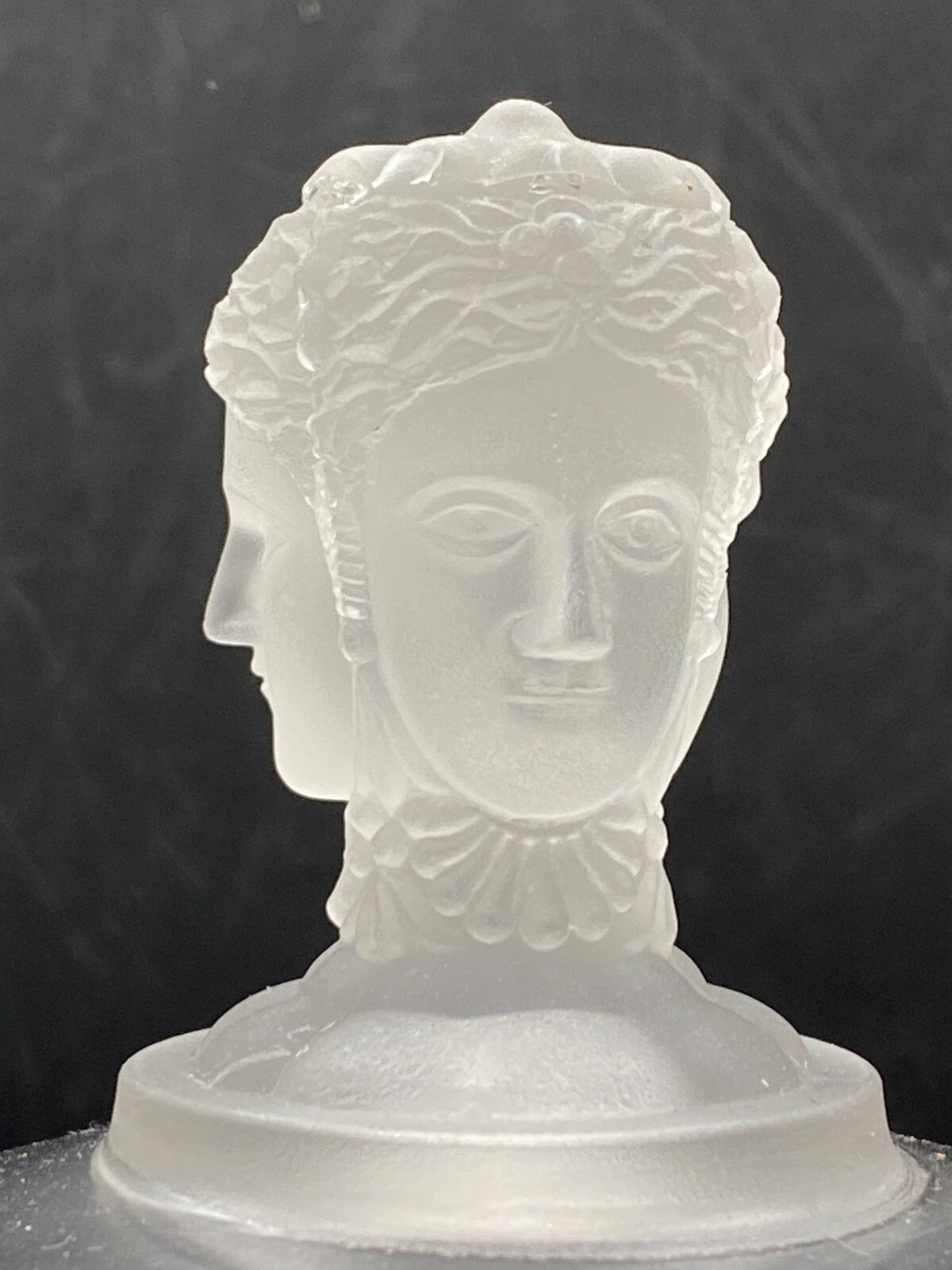 EAPG DUNCAN THREE FACES ENGRAVED CLEAR & Frosted GLASS MILLER COMPOTE Lid Heads