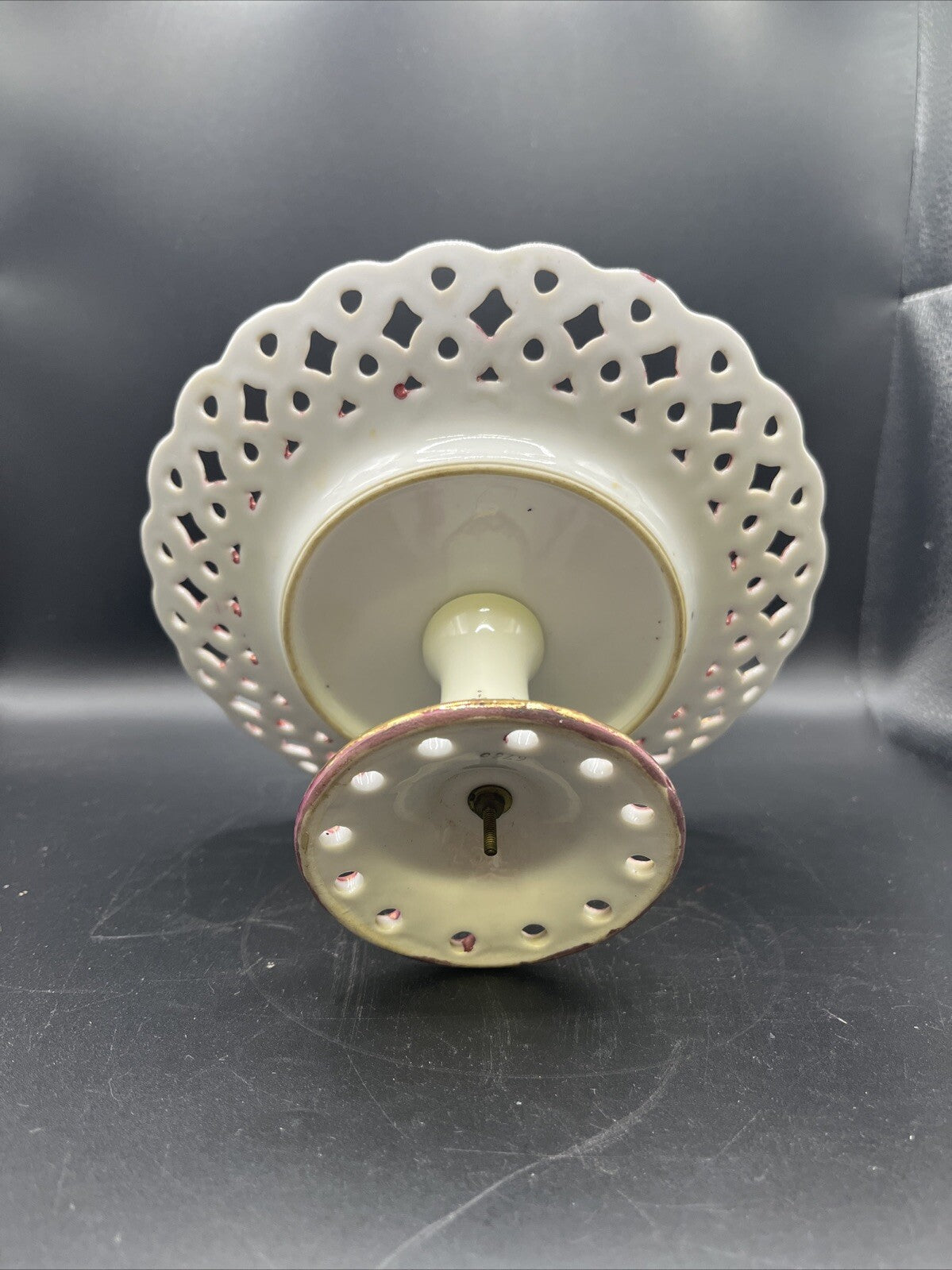 Vintage Pedestal Serving Bowl Floral Design Reticulated 7.5”
