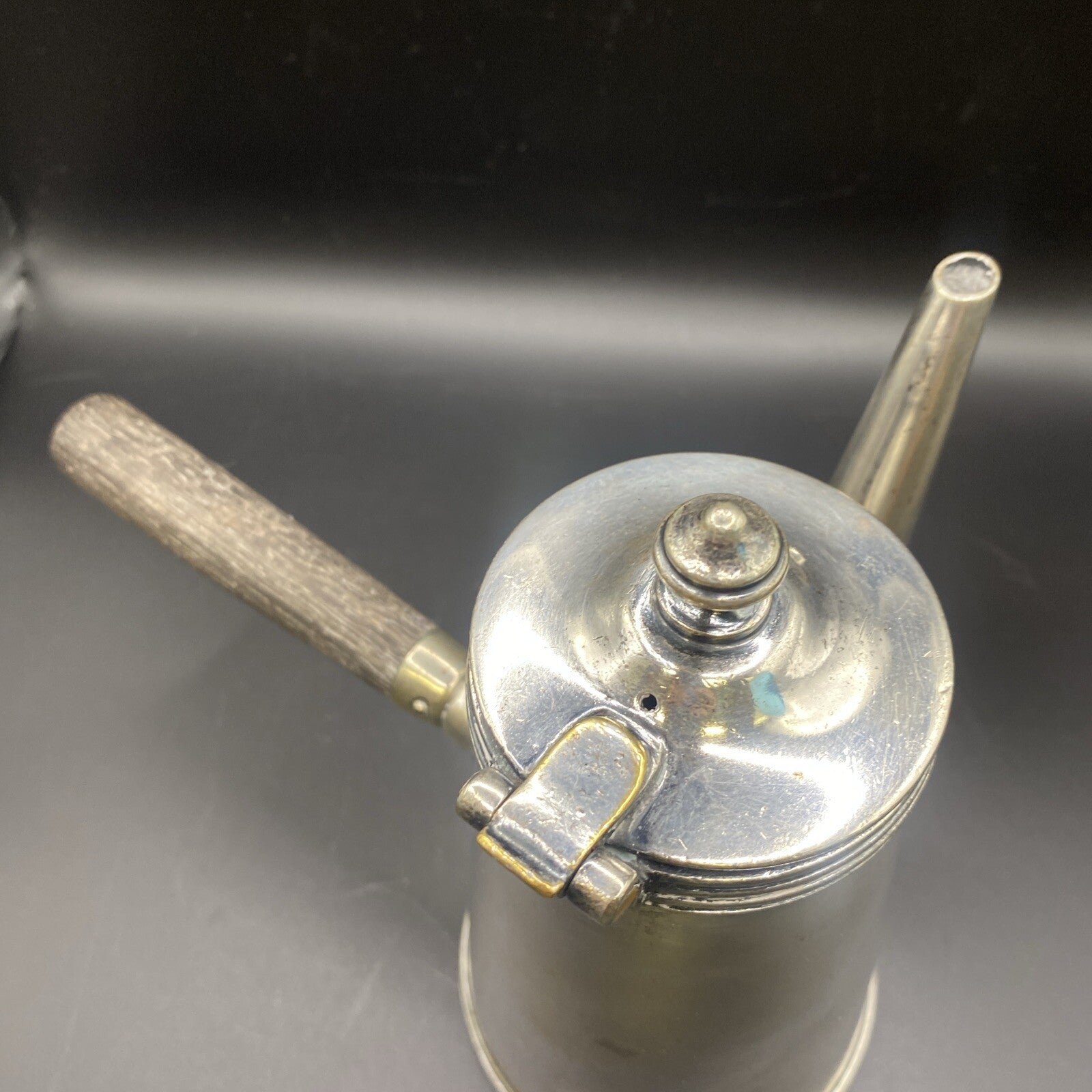 Antique JOS HEINRICHS Silver Soldered Chocolate Pot Wood Handle Hotel Teapot TEA