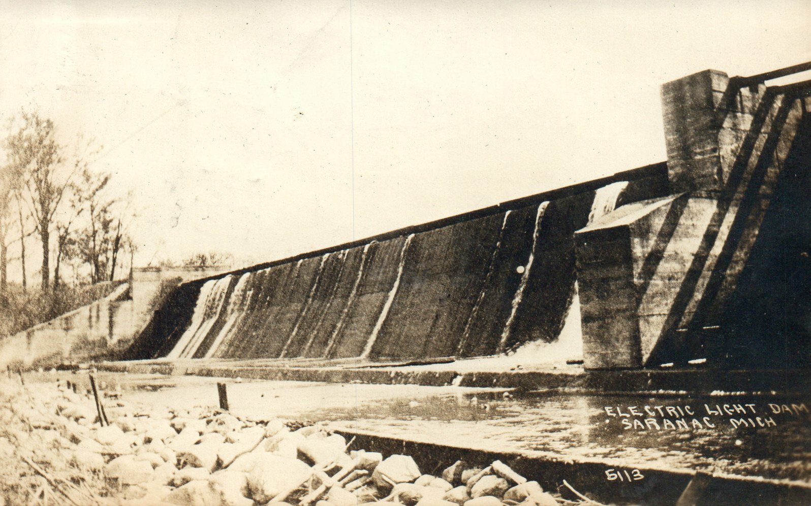 Electric Light Dam Real Photo Saranac Mich MI Michigan Vintage Postcard 