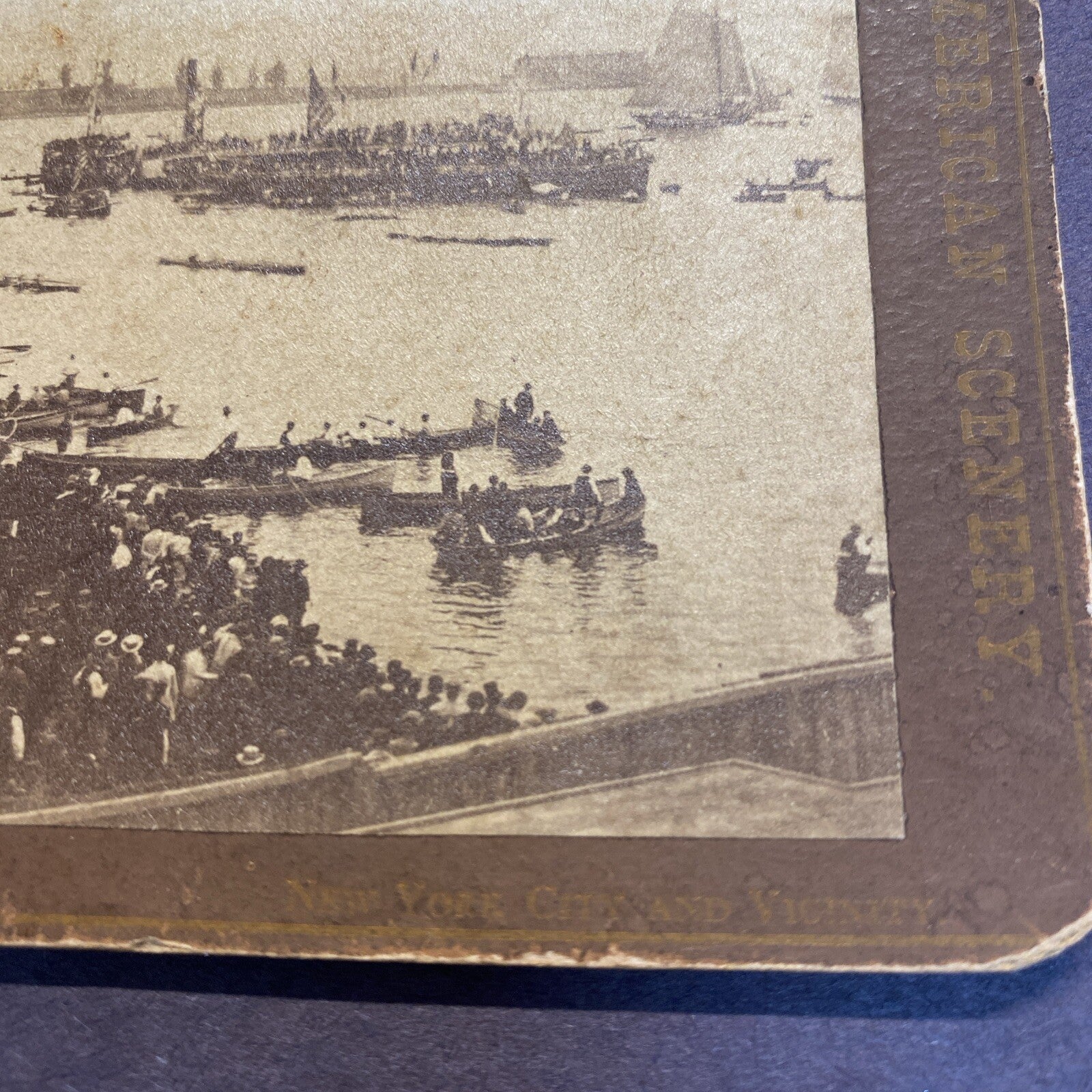 1898 Real Photo New York CITY NY Vicinity American Scenery Boat River Stereoview