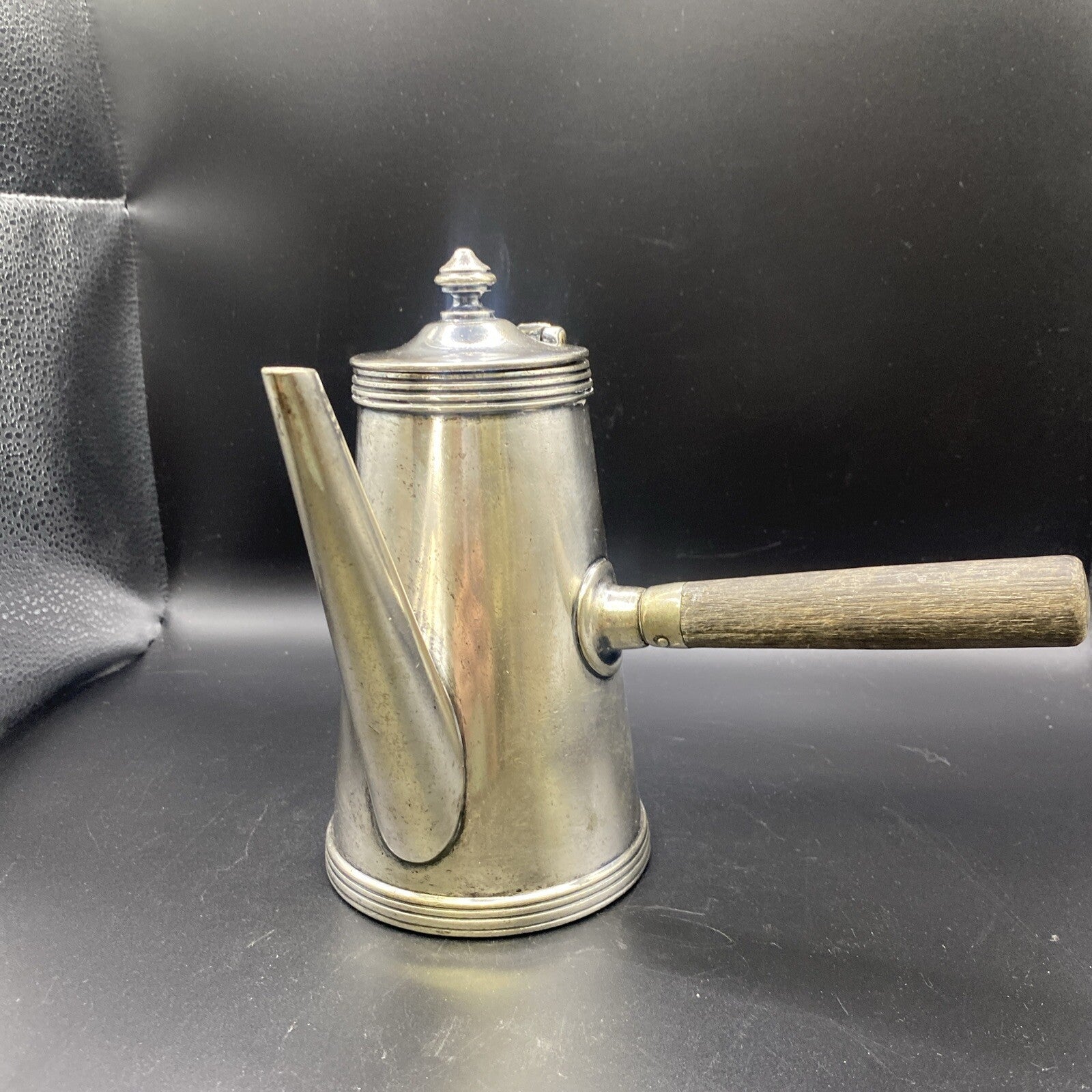 Antique JOS HEINRICHS Silver Soldered Chocolate Pot Wood Handle Hotel Teapot TEA