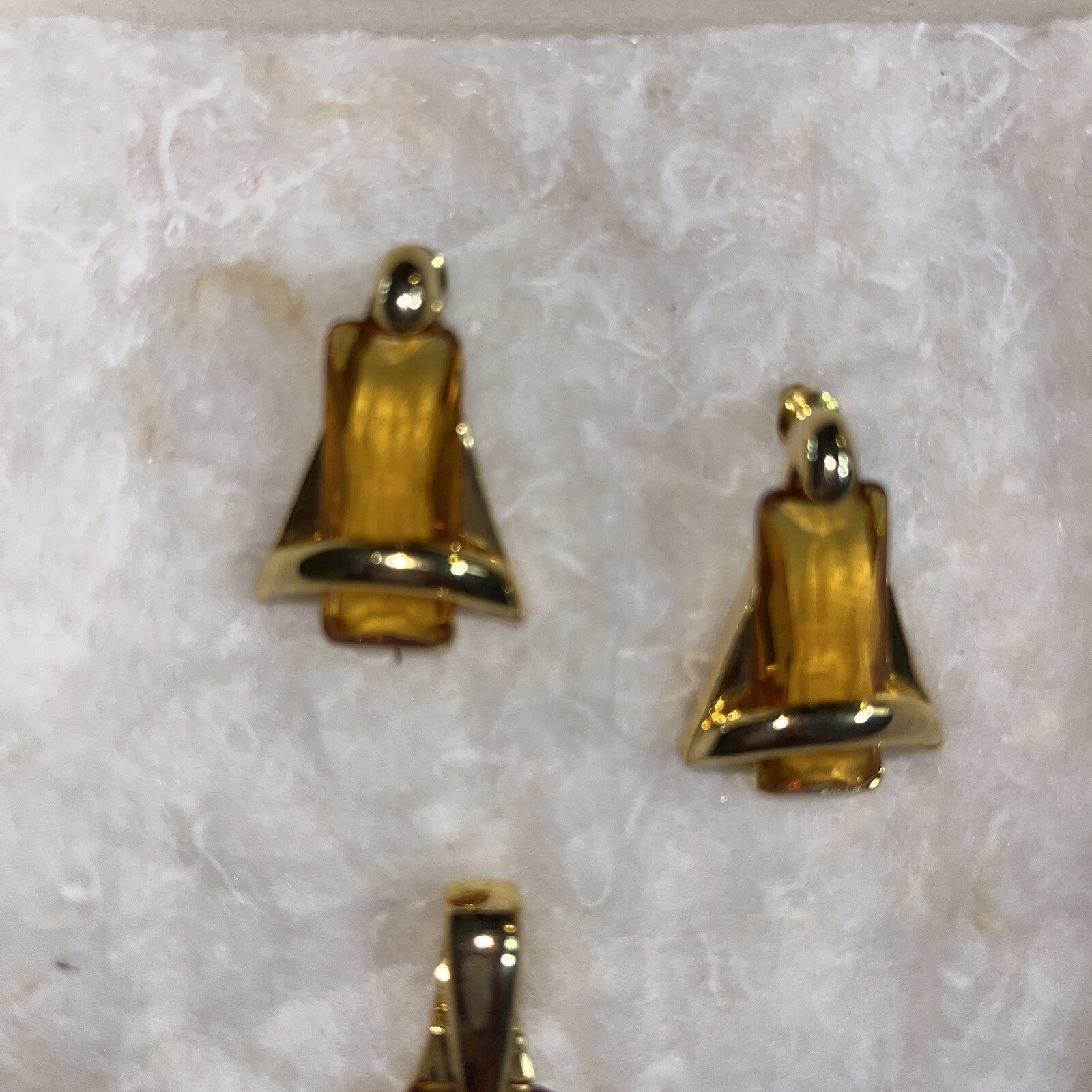 Vintage Slide & Earrings Signed Sarah Coventry Glass Orange Gold Tone Modernist