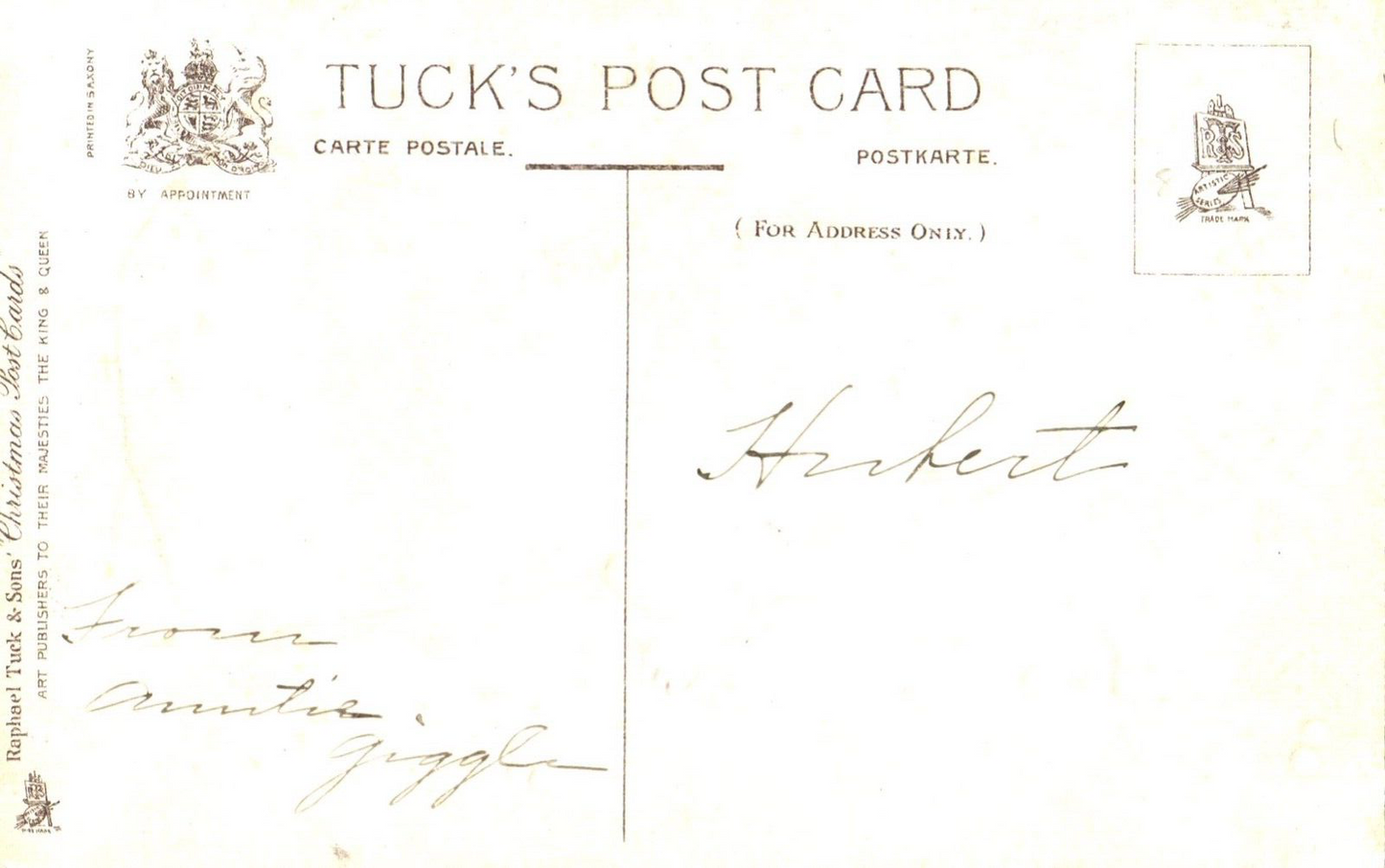 Merry Christmas Greetings Green Robe Santa with Sack of Toys Santa Postcard