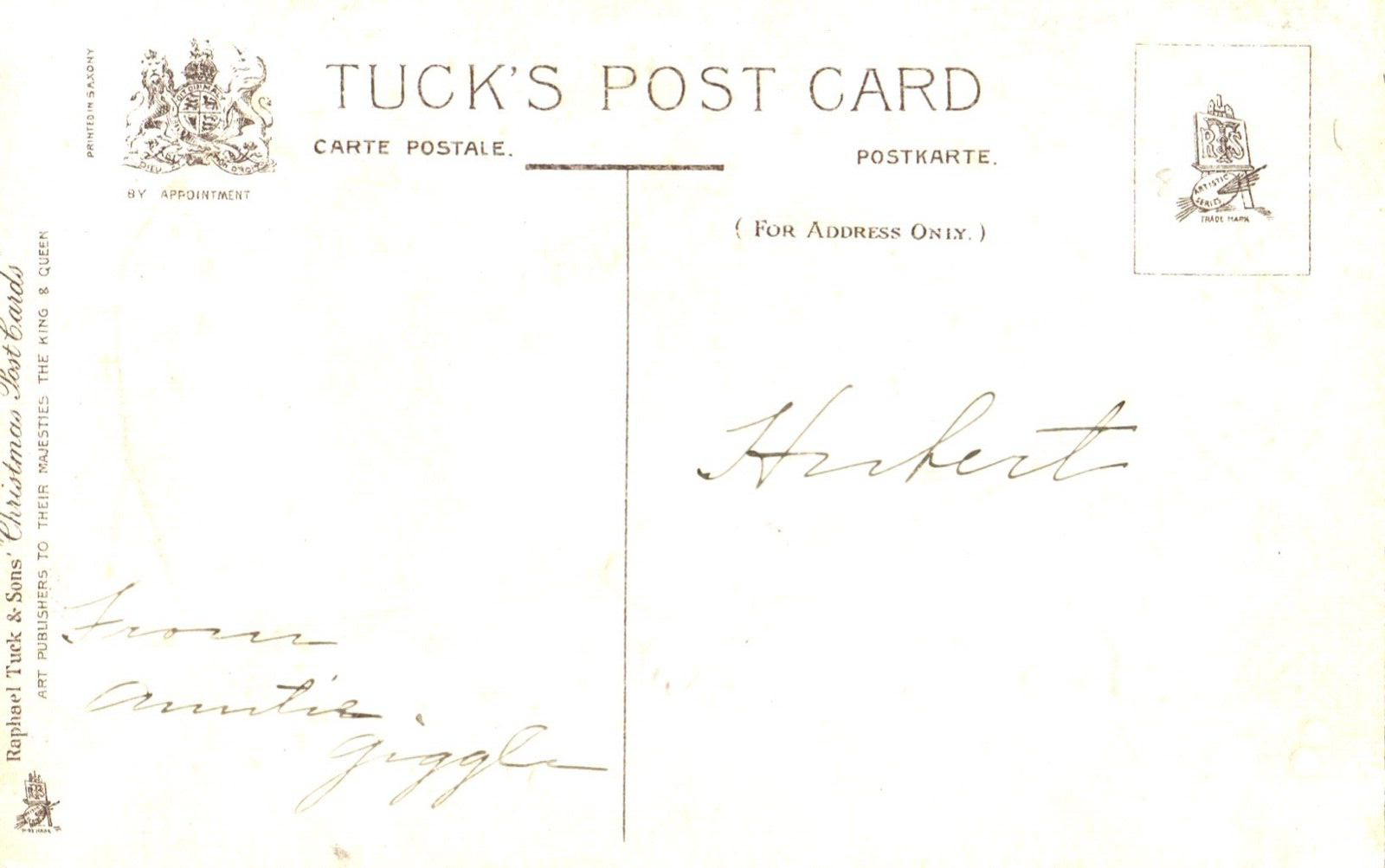 Merry Christmas Greetings Green Robe Santa with Sack of Toys Santa Postcard