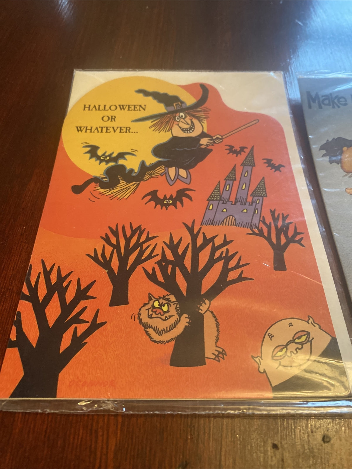 Lot of 2 Vintage Halloween Greeting Cards by Gallant Witch Pumpkin Bats