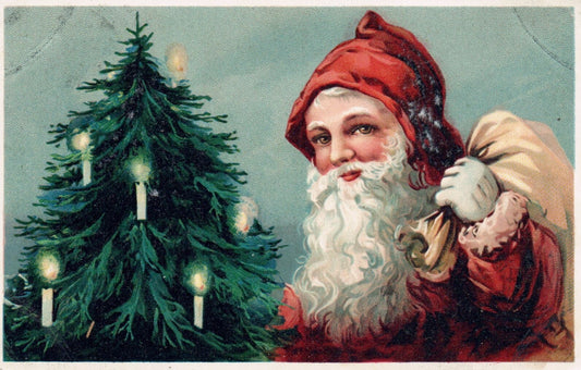 Santa Carrying Sack of Toys to Put Under Christmas Tree Vintage Santa Postcard