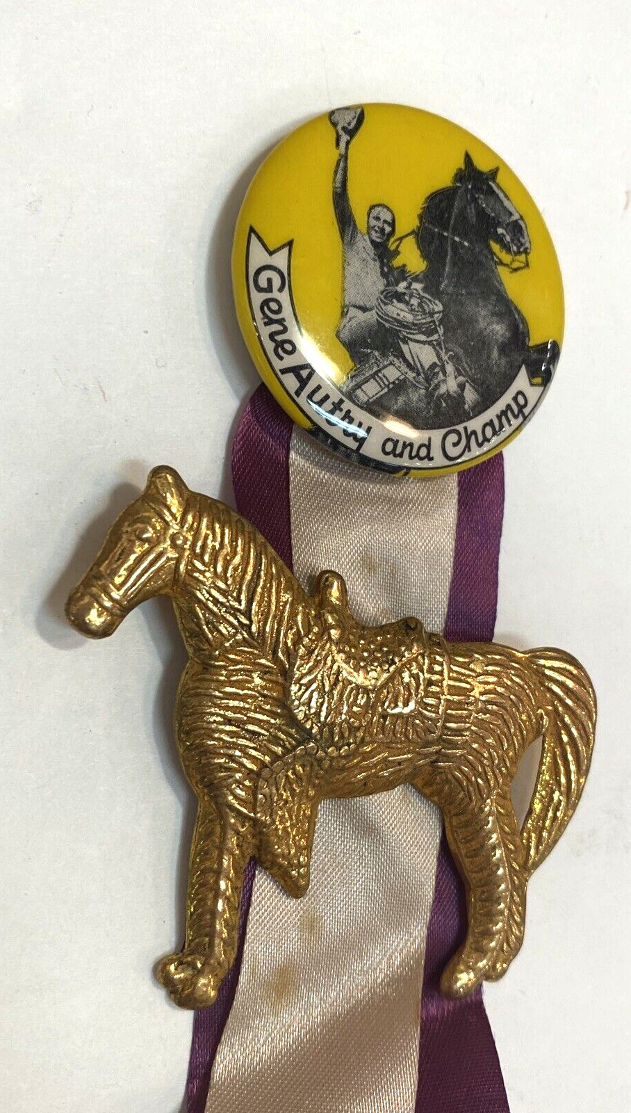 RARE 1 3/4" Vintage Gene Autry and Champ Western Hollywood Pin with Horse