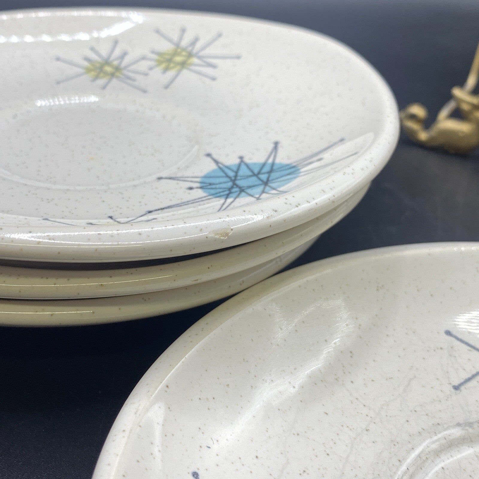 Vintage MCM 4 Coffee Cup Saucers FRANCISCAN Atomic Starburst Mid Century Modern