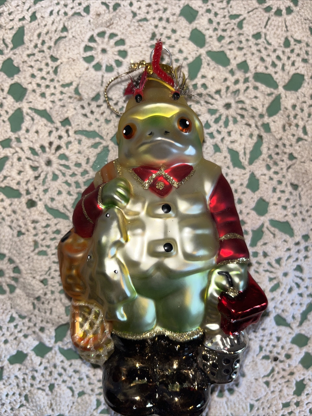 Vintage Fishing Frog Mercury Glass Christmas Ornaments 