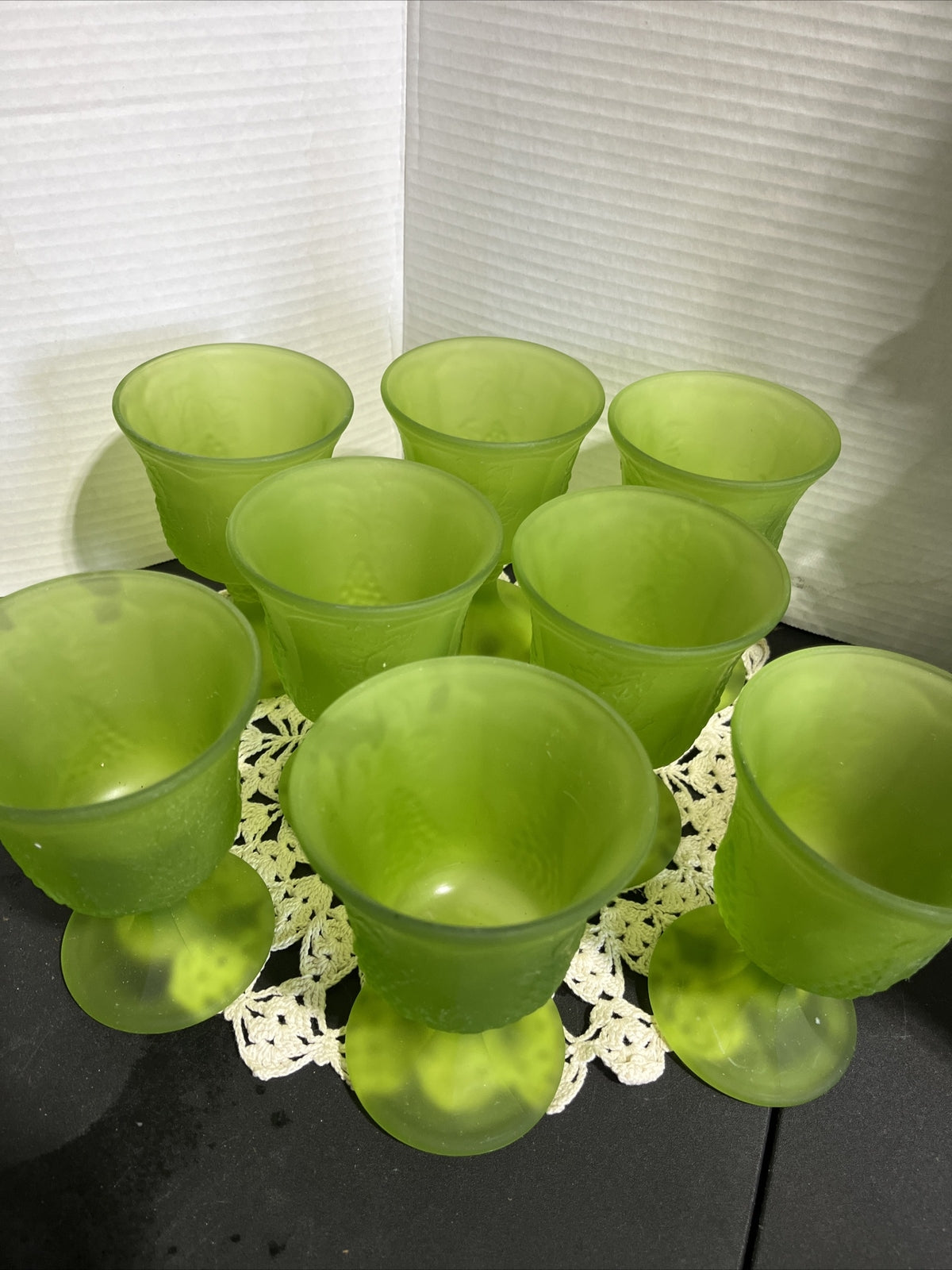 Glass Green Goblets- 8pc Colony Frosted Grape Design - Indiana Glass Company