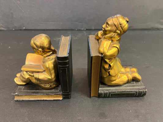 Vintage Ronson Pair of Gold Chinese Metal Art Ware Bookends 